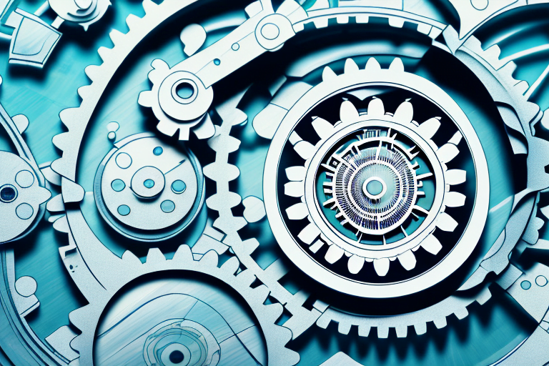 A magnifying glass focusing on a gear mechanism