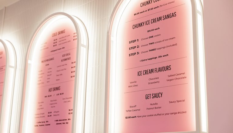 Get Chunky dessert shop illuminated pink menu