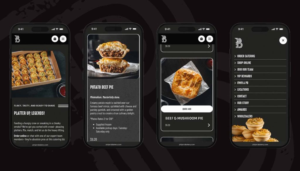 Pinjarra Bakery mobile website screens