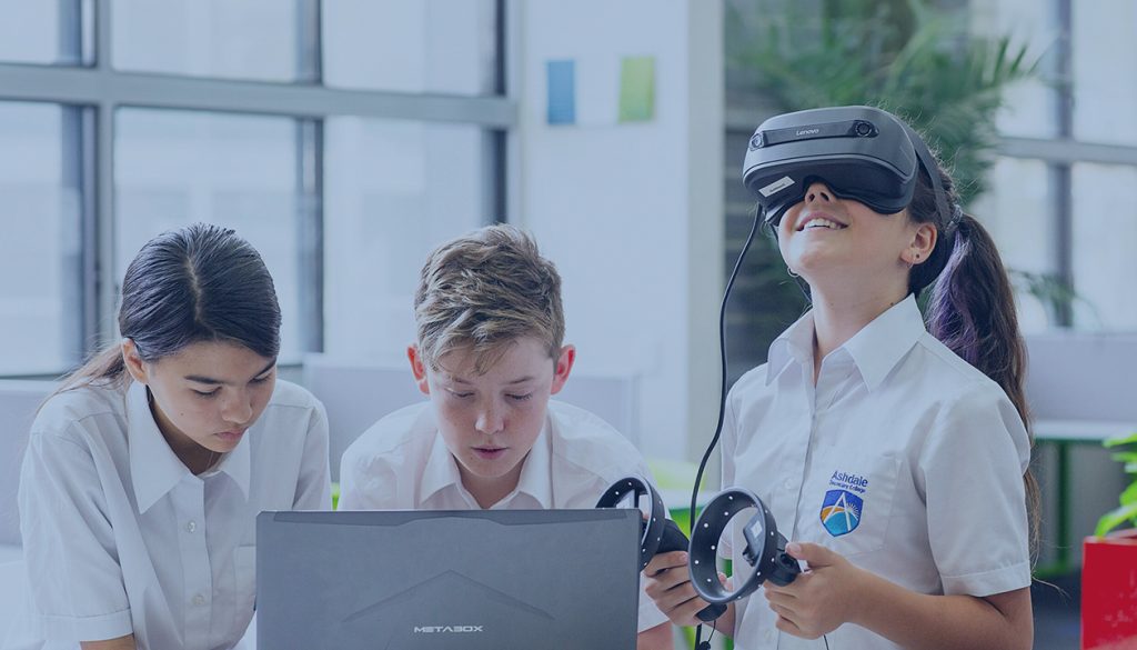 Students from Ashdale Secondary College engaging in a virtual reality learning activity
