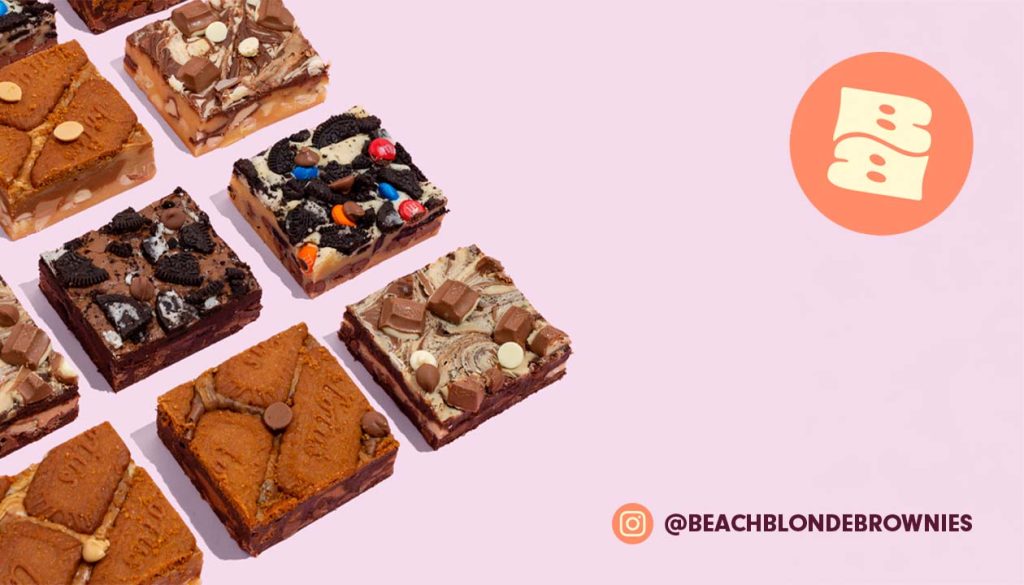 Assorted gourmet brownies on pink background