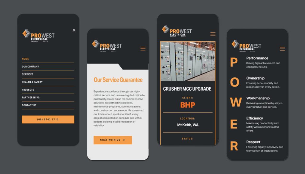 Pro West Electrical mobile website design mockups