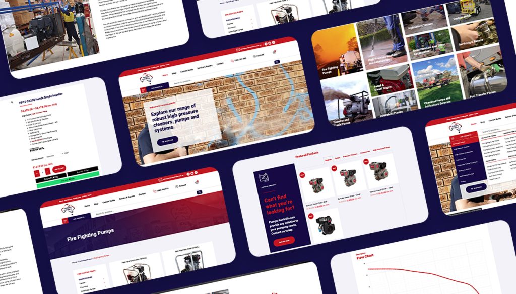 Pumps Australia website pages overview