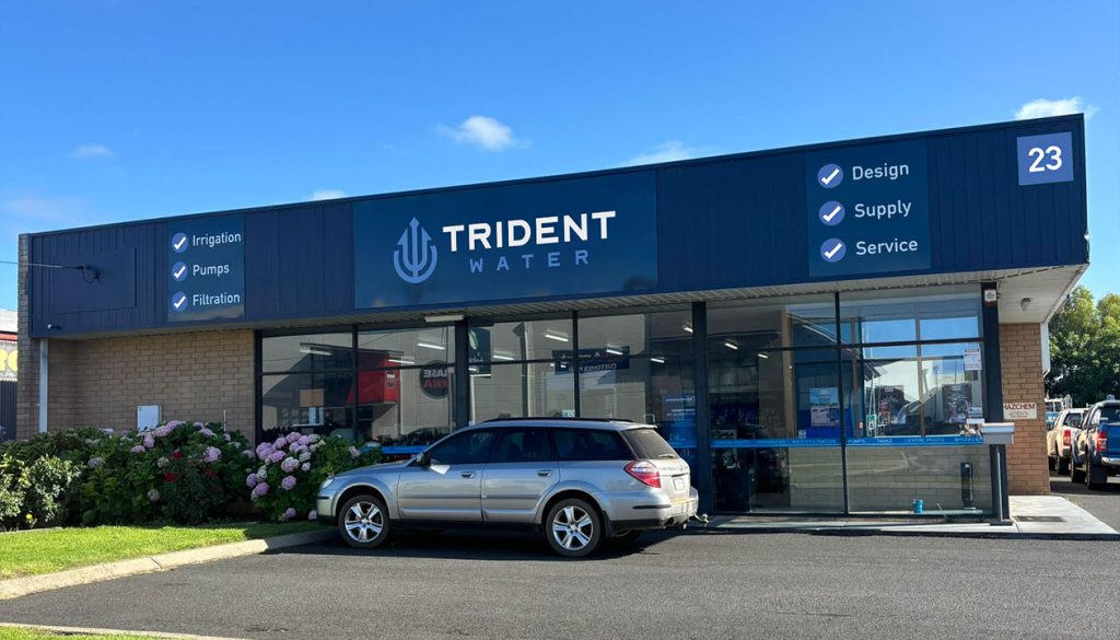 Trident Water storefront with signage