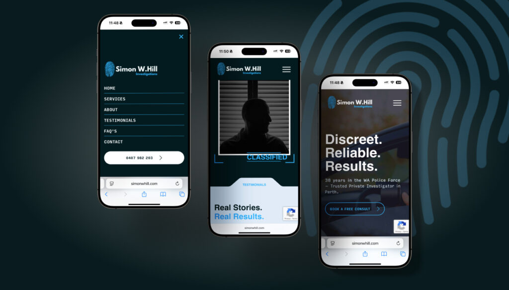 Simon W Hill mobile website screens