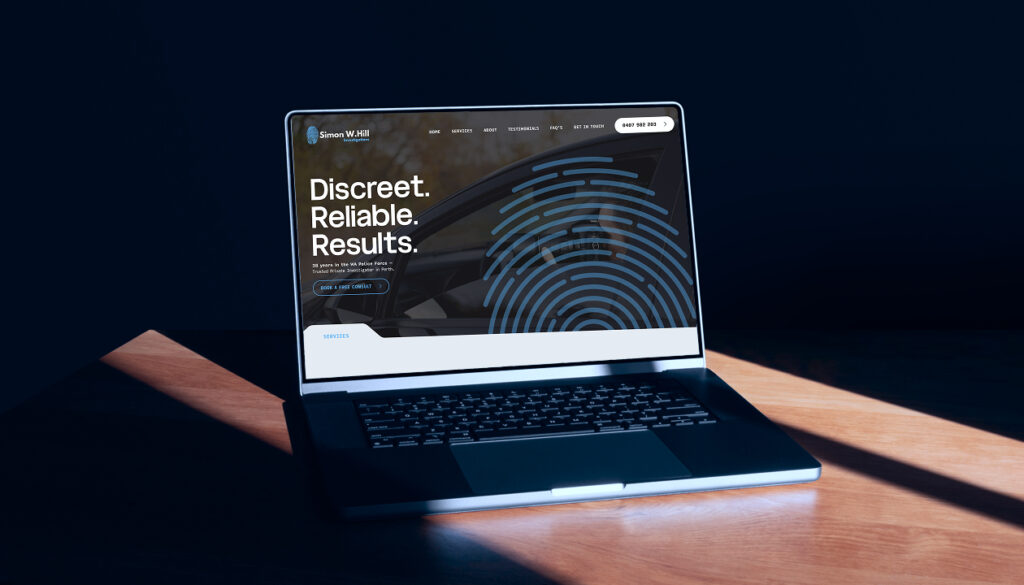 Laptop showing detective service website