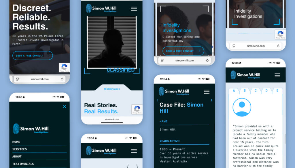 Simon Hill mobile website collage