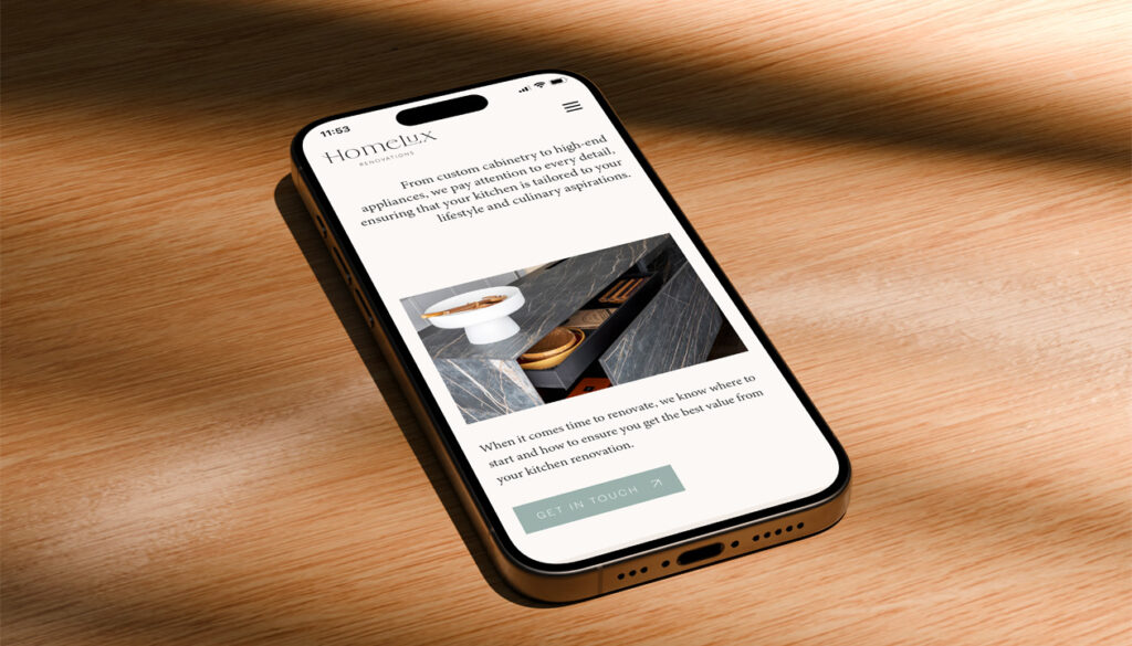 Smartphone displaying interior design website