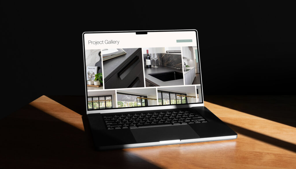 Laptop displaying project gallery webpage